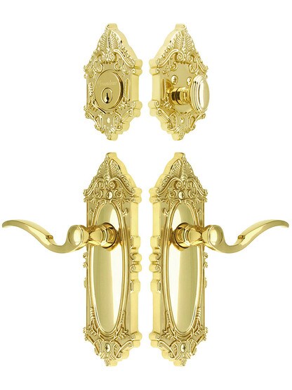 Grandeur Grande Victorian Entrance Door Set, Keyed Alike with Bellagio Levers in PVD.