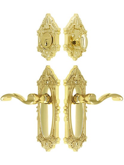Grandeur Grande Victorian Entrance Door Set, Keyed Alike with Portofino Levers in PVD.