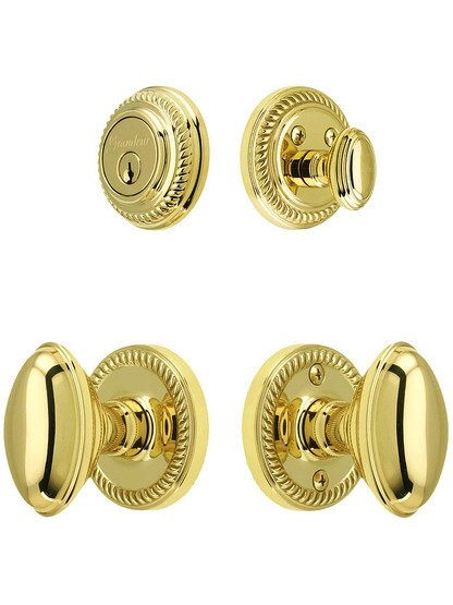 Grandeur Newport Entry Door Set, Keyed Alike with Oval Brass Knobs in PVD.
