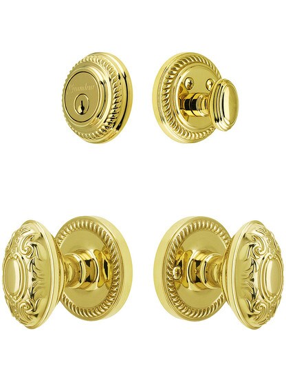 Grandeur Newport Entry Door Set, Keyed Alike with Grande Victorian Knobs in PVD.