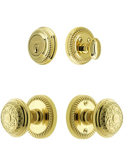 Grandeur Newport Entry Door Set, Keyed Alike with Windsor Knobs in PVD.