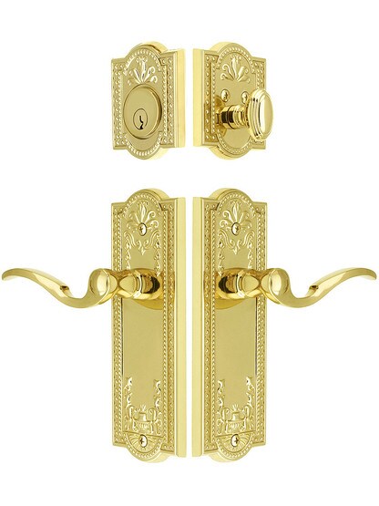 Grandeur Parthenon Entrance Door Set, Keyed Alike with Bellagio Levers in PVD.