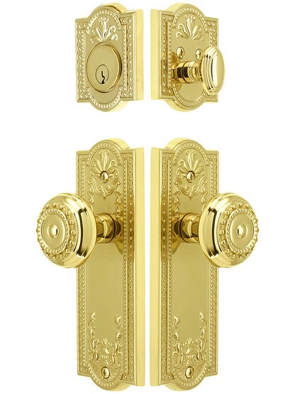 Grandeur Parthenon Entrance Door Set, Keyed Alike with Parthenon Knobs in PVD.