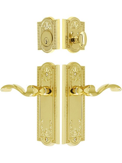 Grandeur Parthenon Entrance Door Set, Keyed Alike with Portofino Levers in PVD.