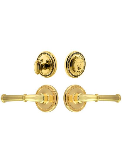 Grandeur Soleil Entry Door Set, Keyed Alike with Georgetown Levers Left Handed in PVD.