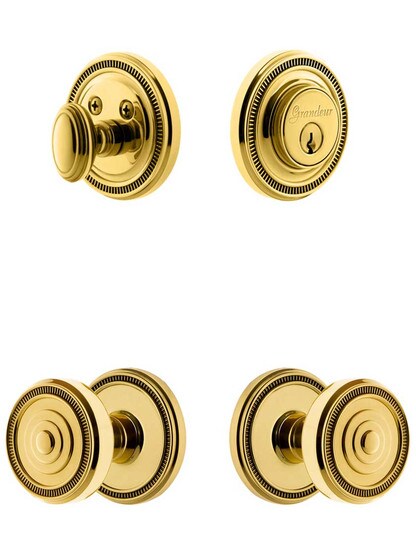 Grandeur Soleil Entry Door Set, Keyed Alike with Soleil Knobs in PVD.