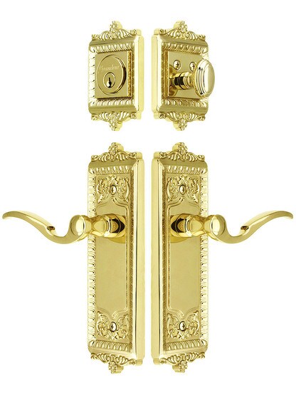Grandeur Windsor Entry Door Set, Keyed Alike with Bellagio Levers in PVD.