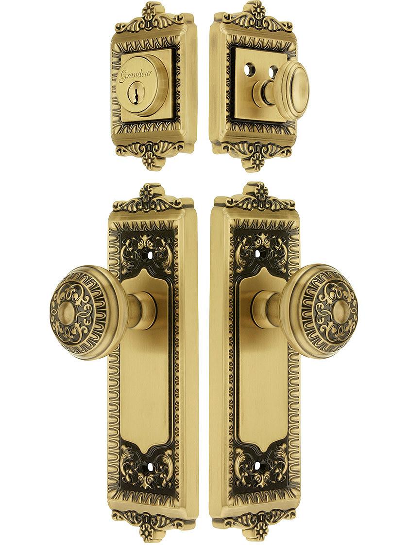 Set of 2  Vintage Fine Solid Brass Door Lever Handles Back Plates 