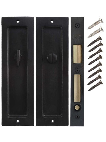Alternate View of Solid Bronze Pocket Door Mortise-Lock Set with Rectangular Pulls.