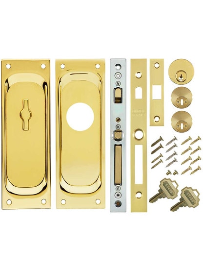 Alternate View of Keyed Pocket Door Mortise Lock Set With Rectangular Pulls
