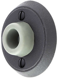 Wrought Steel Wall-Mount Door Stop with Classic Rosette and Rubber Bumper.