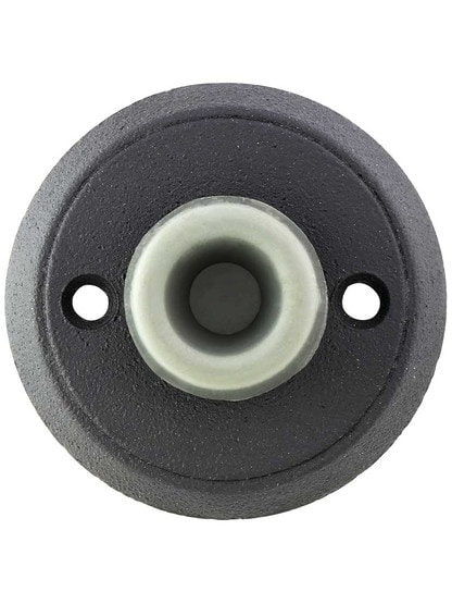 Alternate View of Wrought Steel Wall-Mount Door Stop with Classic Rosette and Rubber Bumper.