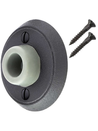 Alternate View 3 of Wrought Steel Wall-Mount Door Stop with Classic Rosette and Rubber Bumper.