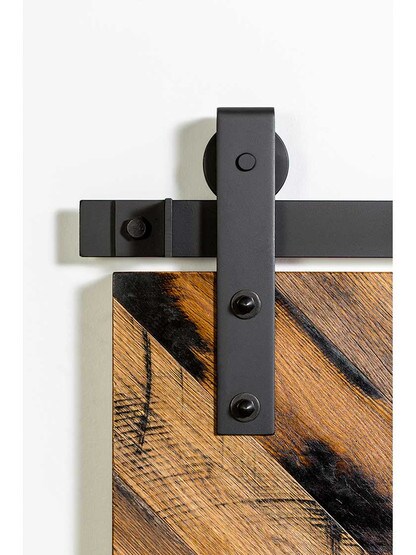 Alternate View of Square-End Single Barn Door Flat-Track Hanging Kit in Black.