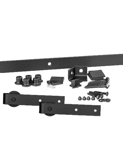 Alternate View 2 of Square-End Single Barn Door Flat-Track Hanging Kit in Black.