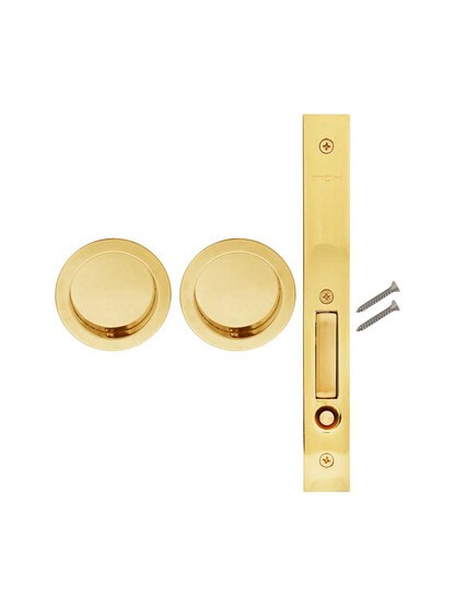 Alternate View of Premium Pocket-Door Mortise Lock Set with Round Pulls.