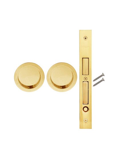 Alternate View of Premium Dummy Pocket-Door Mortise Lock Set with Round Pulls.