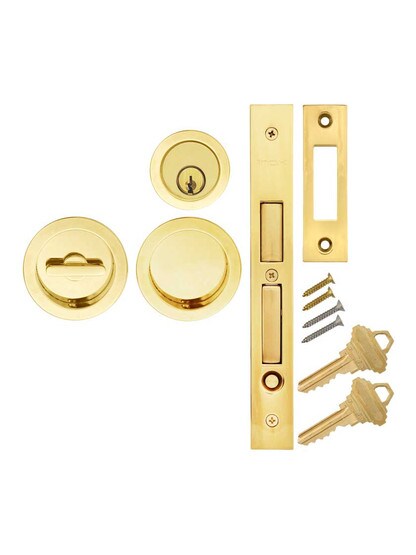 Alternate View of Premium Keyed Pocket-Door Mortise Lock Set with Round Pulls.