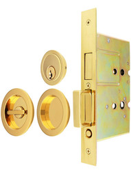 Premium Keyed Pocket-Door Mortise Lock Set with Round Pulls