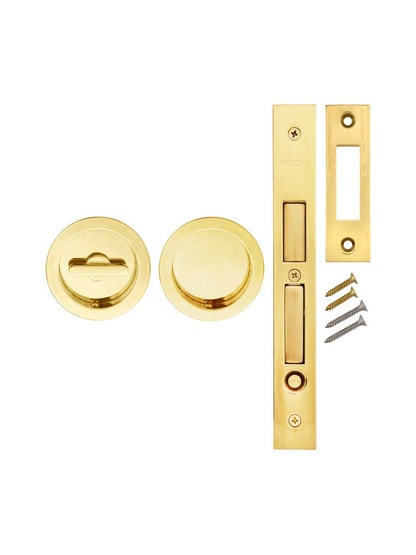 Alternate View of Premium Patio Pocket-Door Mortise Lock Set with Round Pulls.