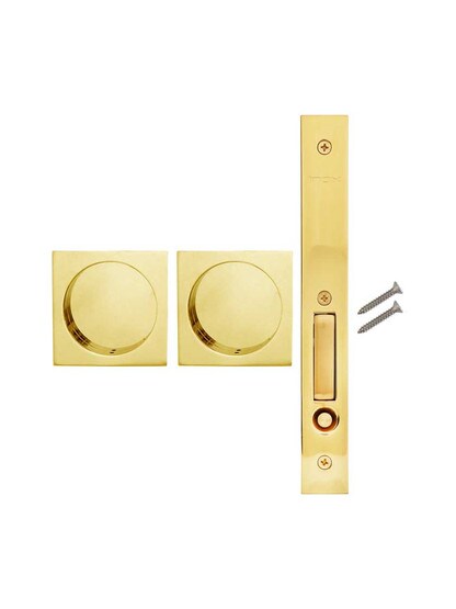 Alternate View of Premium Pocket-Door Mortise Lock Set with Square Pulls.