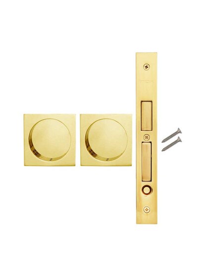 Alternate View of Premium Dummy Pocket-Door Mortise Lock Set with Square Pulls.