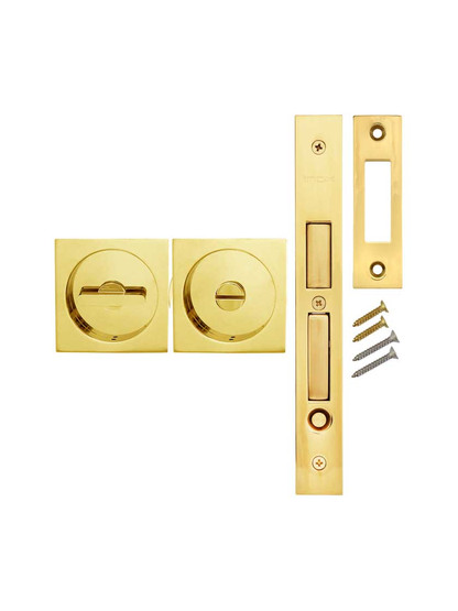 Alternate View of Premium Pocket-Door Mortise Lock Set with Square Pulls.