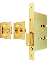 Premium Pocket-Door Mortise Lock Set with Square Pulls.