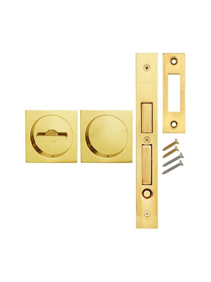 Alternate View of Premium Patio Pocket-Door Mortise Lock Set with Square Pulls.