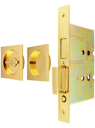 Premium Patio Pocket-Door Mortise Lock Set with Square Pulls.