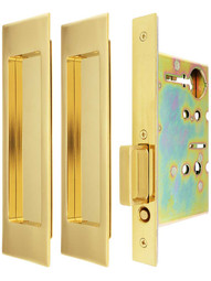 Premium Passage Pocket-Door Mortise Lock Set with Rectangular Pulls