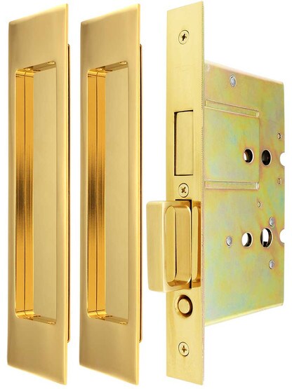 Alternate ViewPNG of Premium Dummy Pocket-Door Mortise Lock Set with Rectangular Pulls.
