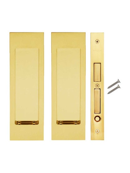 Alternate View of Premium Dummy Pocket-Door Mortise Lock Set with Rectangular Pulls.