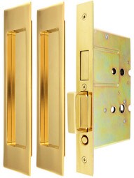 Premium Dummy Pocket-Door Mortise Lock Set with Rectangular Pulls.