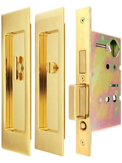 Alternate ViewPNG of Premium Pocket-Door Mortise Lock Set with Rectangular Pulls.