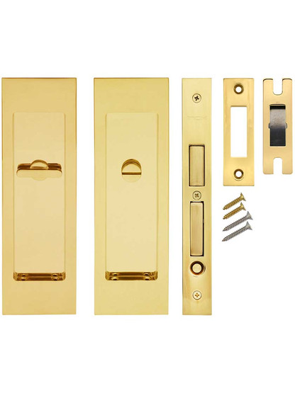 Alternate View of Premium Pocket-Door Mortise Lock Set with Rectangular Pulls.