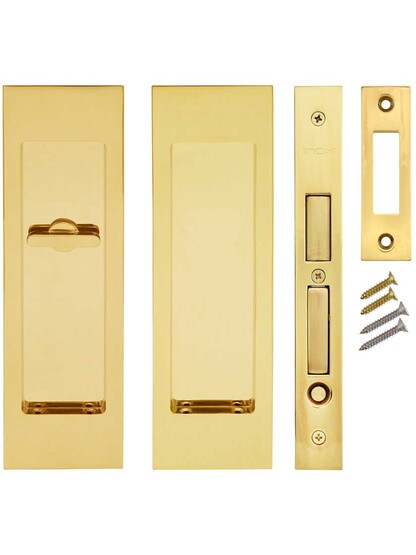 Alternate View of Premium Patio Pocket-Door Mortise Lock Set with Rectangular Pulls.