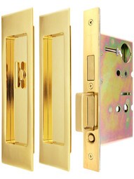 Premium Patio Pocket-Door Mortise Lock Set with Rectangular Pulls.