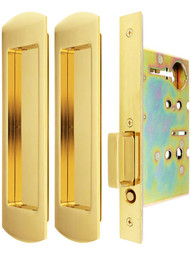 Premium Pocket-Door Mortise Lock Set with Rounded Pulls.