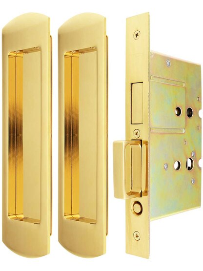 Alternate ViewPNG of Premium Dummy Pocket-Door Mortise Lock Set with Rounded Pulls.