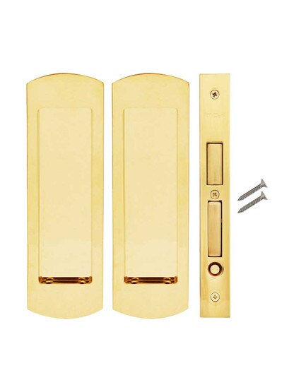 Alternate View of Premium Dummy Pocket-Door Mortise Lock Set with Rounded Pulls.