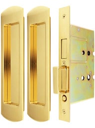 Premium Dummy Pocket-Door Mortise Lock Set with Rounded Pulls.