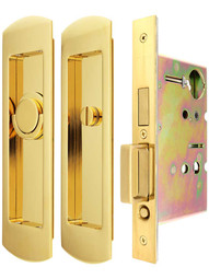 Premium Pocket-Door Mortise Lock Set with Rounded Pulls.