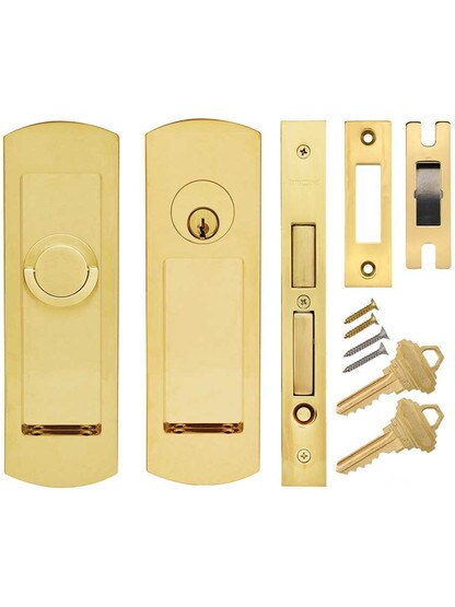 Alternate View of Premium Keyed Pocket-Door Mortise Lock Set with Rounded Pulls.