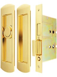 Premium Patio Pocket-door Mortise Lock set with Rounded Pulls.
