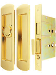 Premium Patio Pocket-door Mortise Lock set with Rounded Pulls.