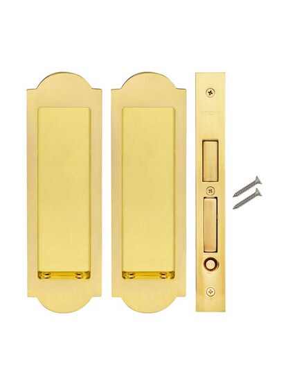 Alternate ViewJPG of Premium Dummy Pocket-Door Mortise Lock Set with Arched Pulls.