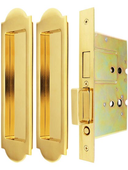 Alternate ViewPNG of Premium Dummy Pocket-Door Mortise Lock Set with Arched Pulls.