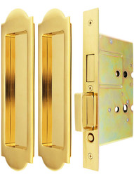 Premium Dummy Pocket-Door Mortise Lock Set with Arched Pulls.