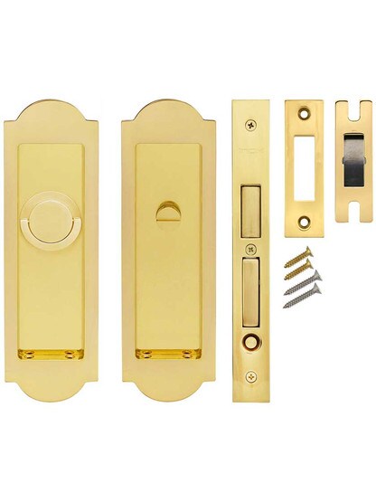 Alternate View of Premium Pocket-Door Mortise Lock Set with Arched Pulls.